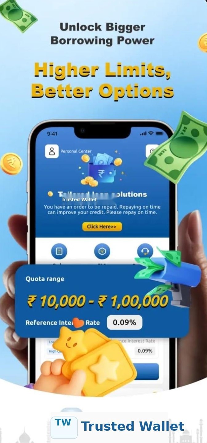 Phone showing a loan quota range of ₹10,000 to ₹1,00,000